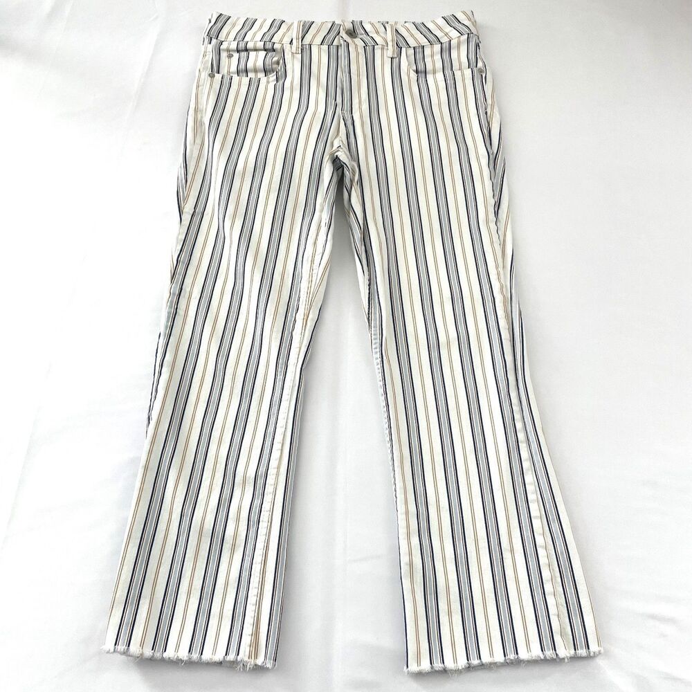 Anthropologie Pilcro Letterpress Jeans 29 High Rise Bootcut Striped Raw Hem